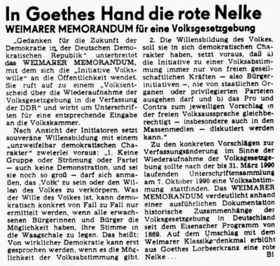 Thüringer Tagblatt, Weimar, 22. November 1989